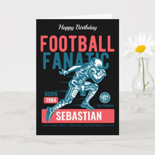 Personalized Football Fanatic Retro Birthday Card
