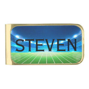 Personalized Football Field Gold Finish Money Clip