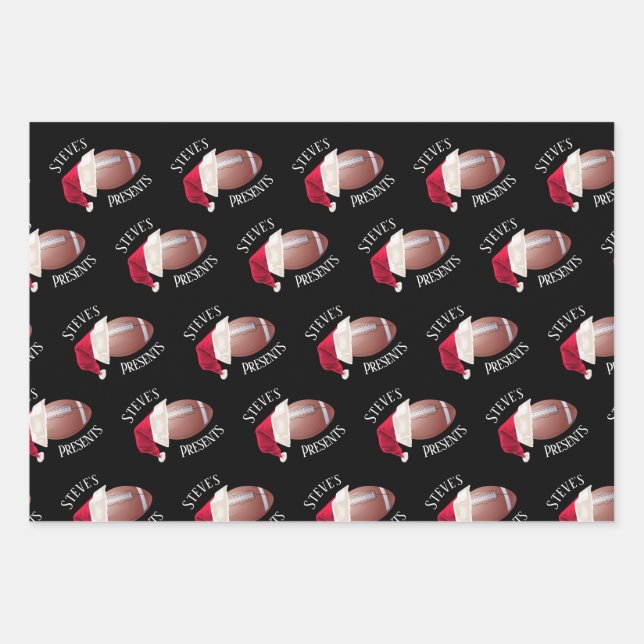 Personalized Football Happy Christmas Holiday Wrapping Paper Sheets (Front)