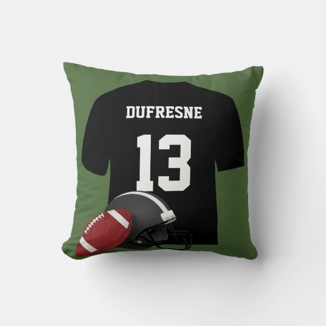 Personalized Football Jersey Green Throw Pillow (Front)