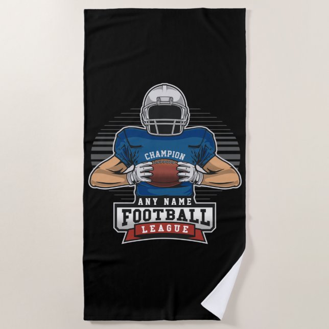 Personalized Football League Player Team Champ  Beach Towel (Front)