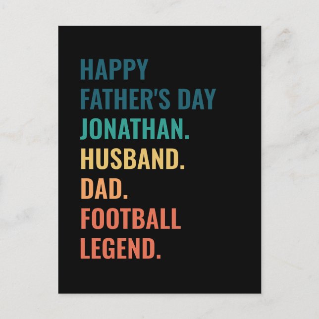 Personalized Football Legend Husband Father's Day Holiday Postcard (Front)
