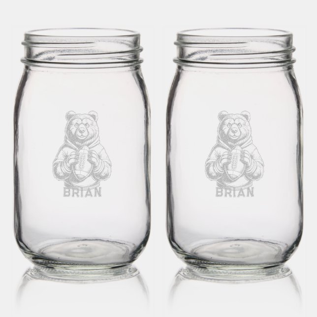 Personalized Football Mason Jars Etched Glassware (Glassware)