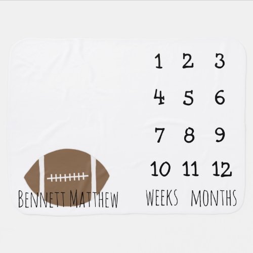 Personalized Football Milestone Growth Reversible Baby Blanket