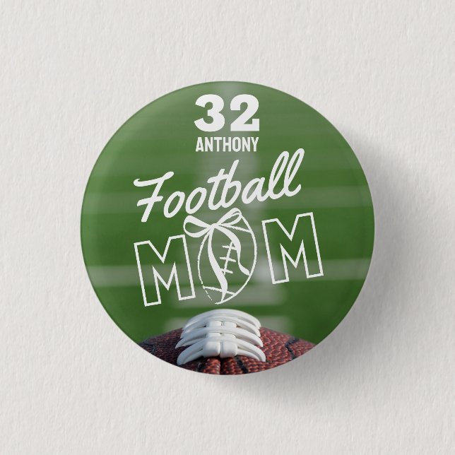 Personalized Football Mom Pin, Jersey & Name Button (Front)