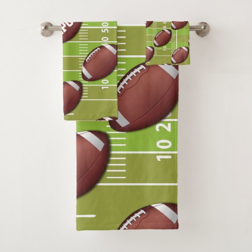 Personalized Football Pattern on Sports Field Bath Towel Set