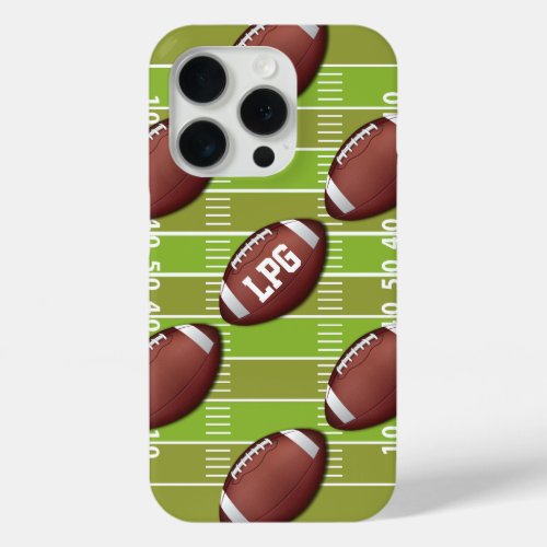 Personalized Football Pattern on Sports Field iPhone 15 Pro Case