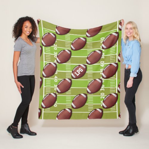 Personalized Football Pattern on Sports Field Fleece Blanket