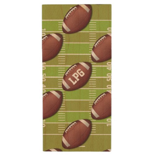 Personalized Football Pattern on Sports Field Wood USB Flash Drive