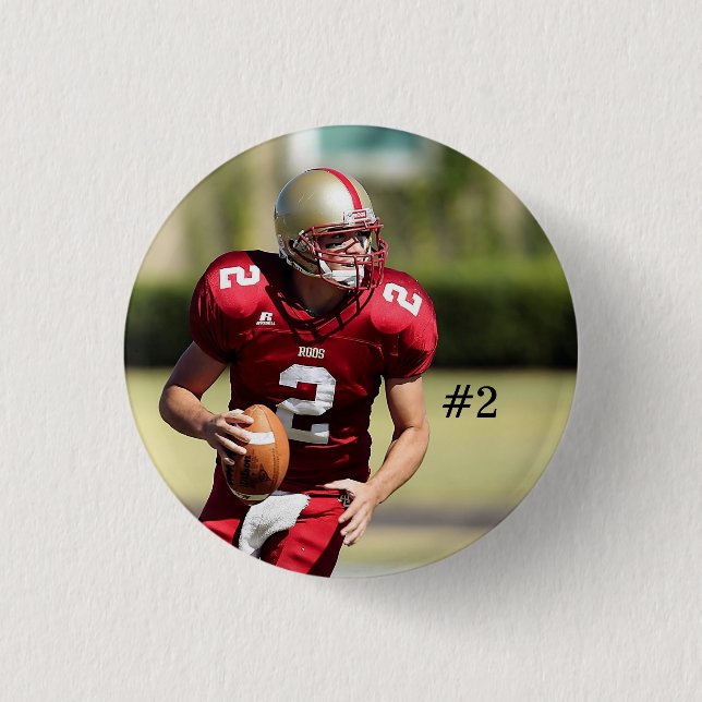 Personalized Football Photo and Number Button (Front)