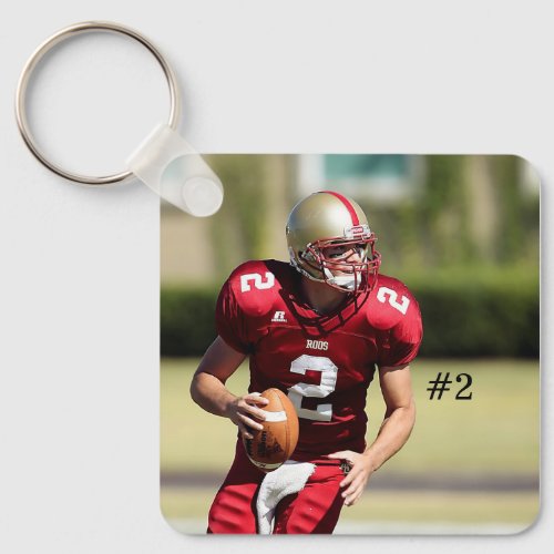 Personalized Football Photo and Number Keychain