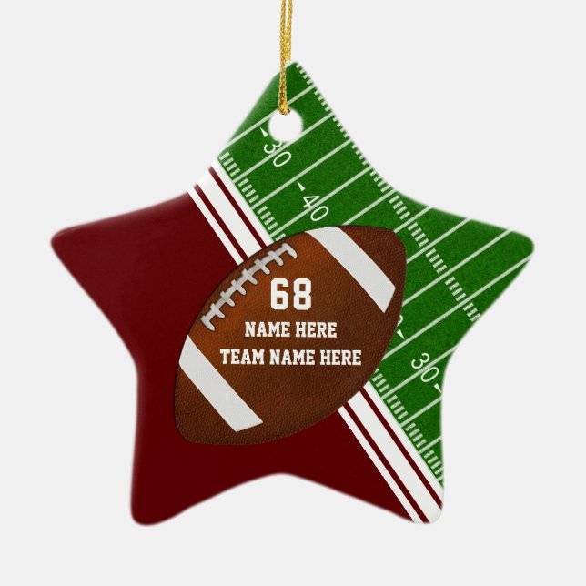 Personalized Football Player Ornaments, Maroon Ceramic Ornament (Front)