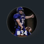 Personalized Football Player Photo And Number Pinback Button<br><div class="desc">Show pride for your football player and team with this custom football button.  Add your player's photo and number to this personalize.  Great for football parents and fans.</div>