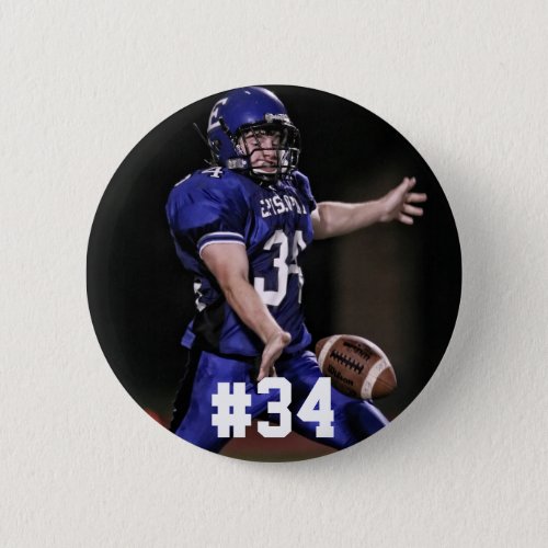 Personalized Football Player Photo And Number Pinback Button