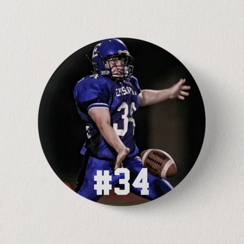 Personalized Football Player Photo And Number Pinback Button