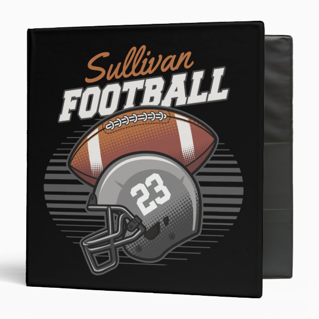 Personalized Football Player Team Number Helmet  3 Ring Binder (Front/Inside)