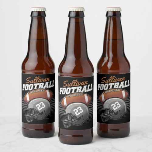 Personalized Football Player Team Number Helmet  Beer Bottle Label
