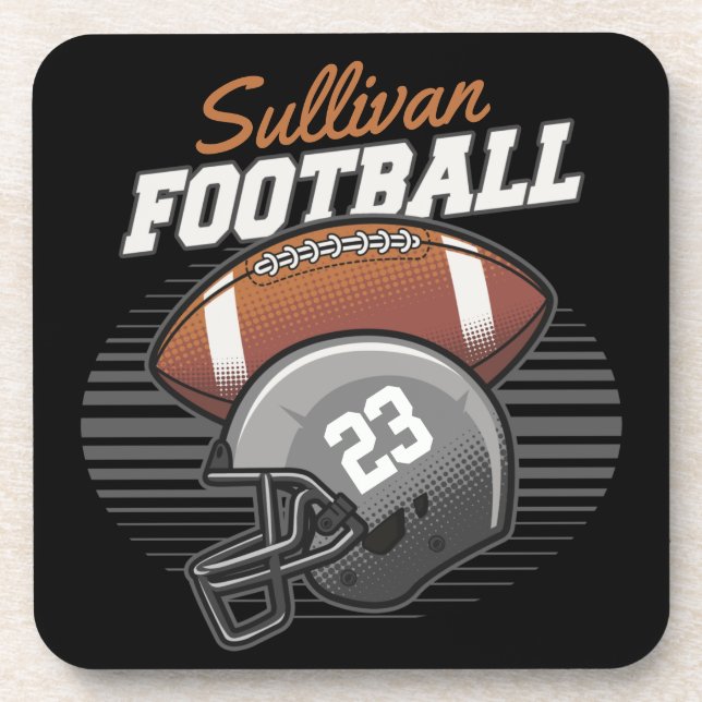 Personalized Football Player Team Number Helmet Beverage Coaster (Front)
