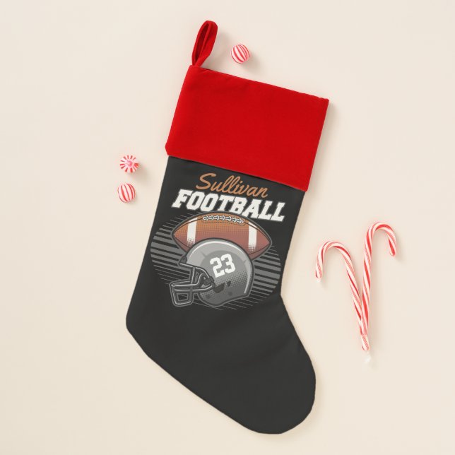 Personalized Football Player Team Number Helmet  Christmas Stocking (Front)