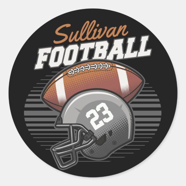 Personalized Football Player Team Number Helmet  Classic Round Sticker (Front)