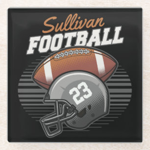 Personalized Football Player Team Number Helmet Glass Coaster