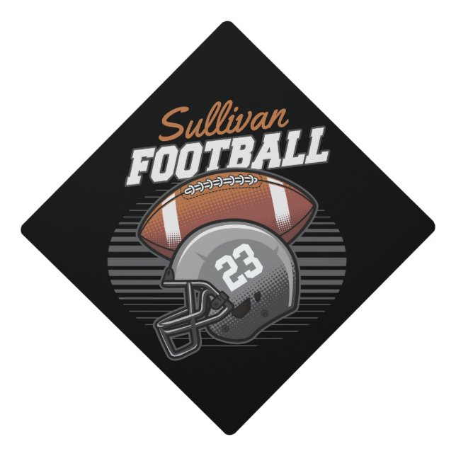 Personalized Football Player Team Number Helmet Graduation Cap Topper (Front)