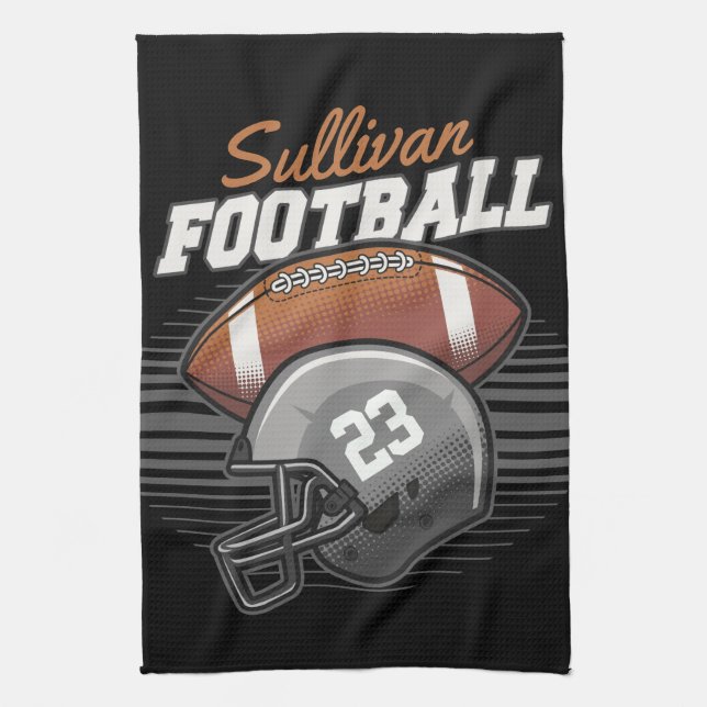 Personalized Football Player Team Number Helmet  Kitchen Towel (Vertical)