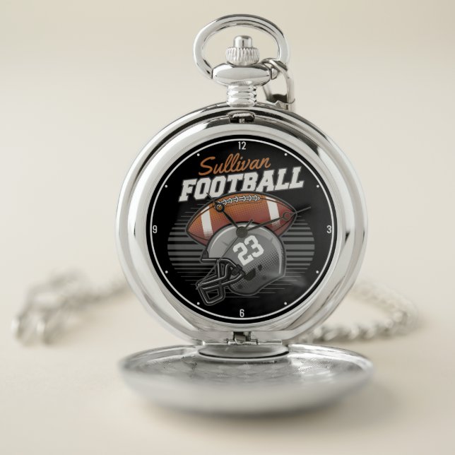 Personalized Football Player Team Number Helmet  Pocket Watch (Inside)