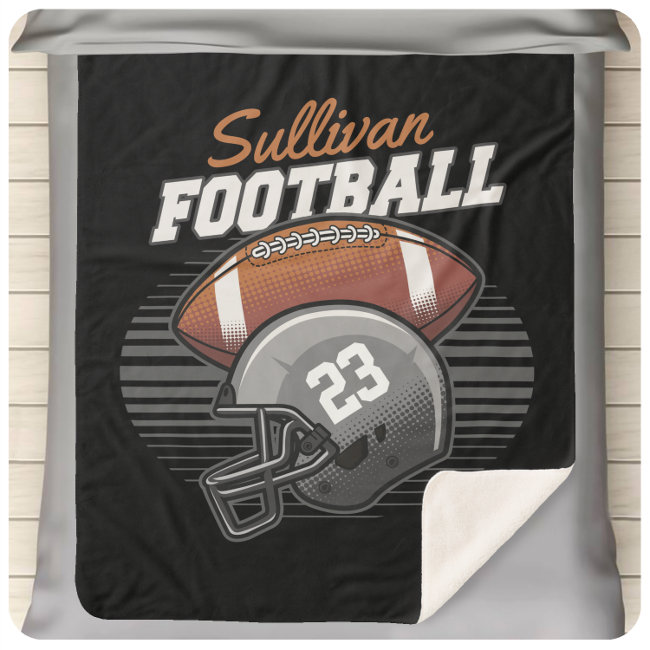 Personalized Football Player Team Number Helmet  Sherpa Blanket