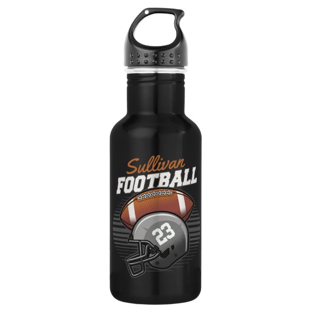 Personalized Football Player Team Number Helmet Stainless Steel Water Bottle (Front)
