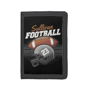 Personalized Football Player Team Number Helmet Trifold Wallet