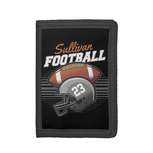 Personalized Football Player Team Number Helmet  Trifold Wallet