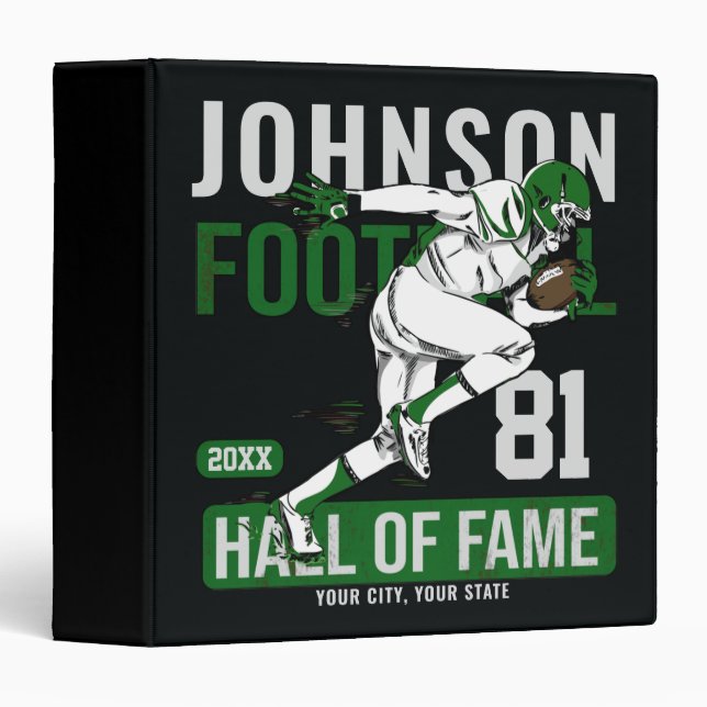 Personalized Football PLAYER Team NUMBER Sports   3 Ring Binder (Front/Spine)