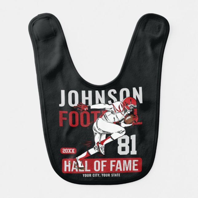 Personalized Football PLAYER Team NUMBER Sports Baby Bib (Front)