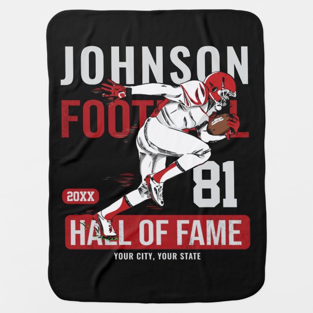 Personalized Football PLAYER Team NUMBER Sports  Baby Blanket (Front)