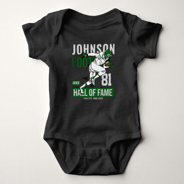 Personalized Football PLAYER Team NUMBER Sports Baby Bodysuit (Front)