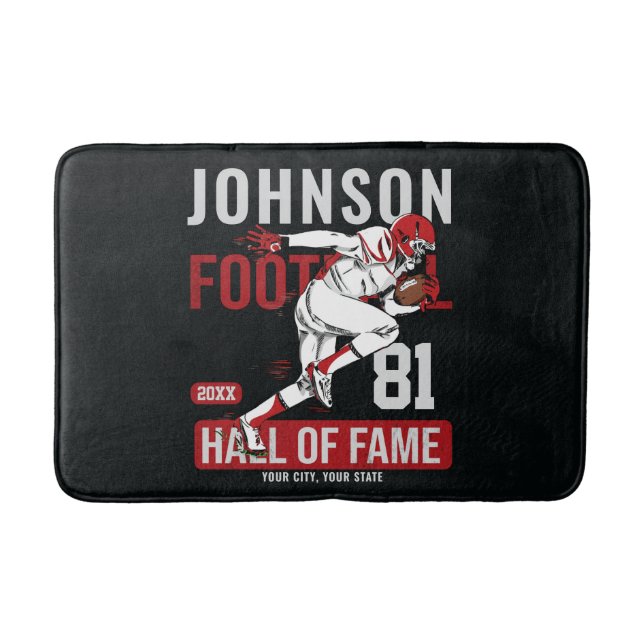 Personalized Football PLAYER Team NUMBER Sports Bath Mat (Front)