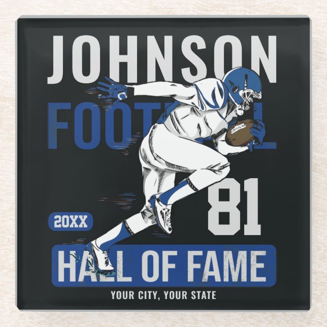 Personalized Football PLAYER Team NUMBER Sports  Glass Coaster (Front)