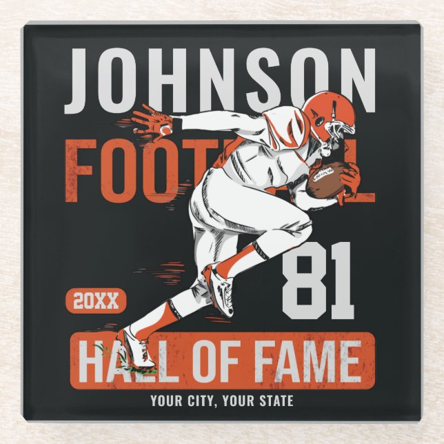 Personalized Football PLAYER Team NUMBER Sports Glass Coaster (Front)