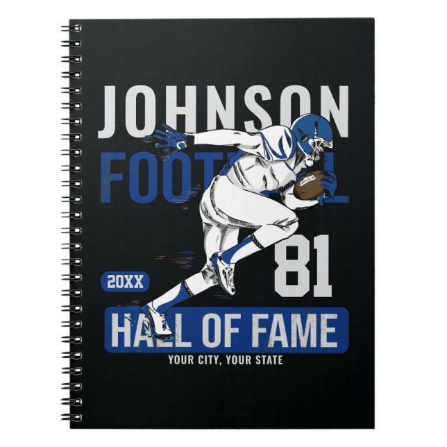 Personalized Football PLAYER Team NUMBER Sports Notebook (Front)