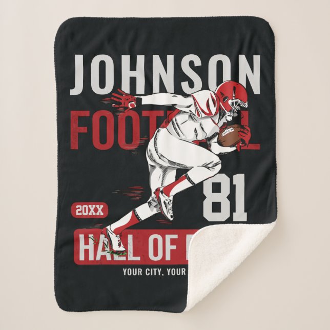Personalized Football PLAYER Team NUMBER Sports Sherpa Blanket (Front)