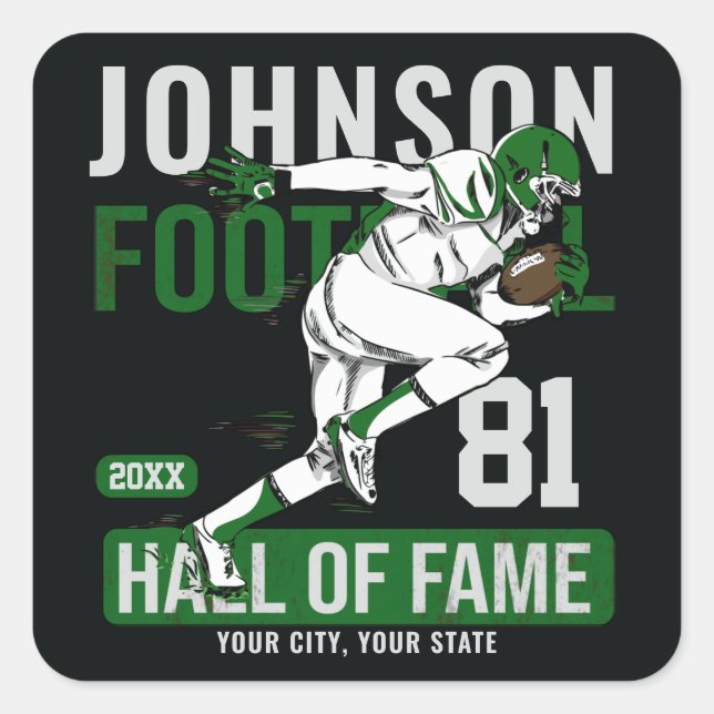 Personalized Football PLAYER Team NUMBER Sports   Square Sticker (Front)