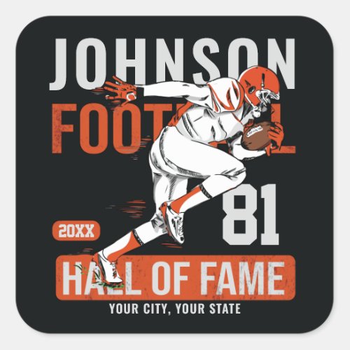 Personalized Football PLAYER Team NUMBER Sports   Square Sticker