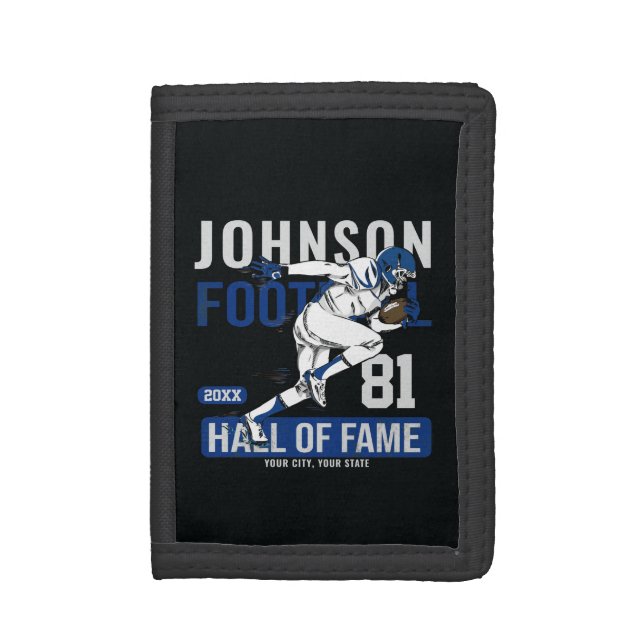 Personalized Football PLAYER Team NUMBER Sports Trifold Wallet (Front Vertical)