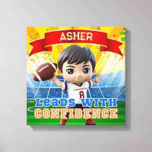 Personalized Football Red Quarterback Motivational Canvas Print