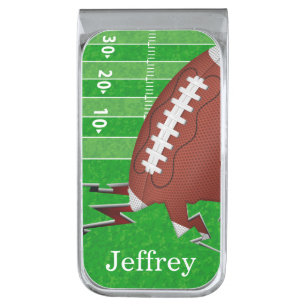 Personalized Football Silver Finish Money Clip
