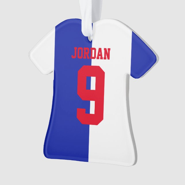 Personalized Football soccer shirt Halves Ornament (Front)