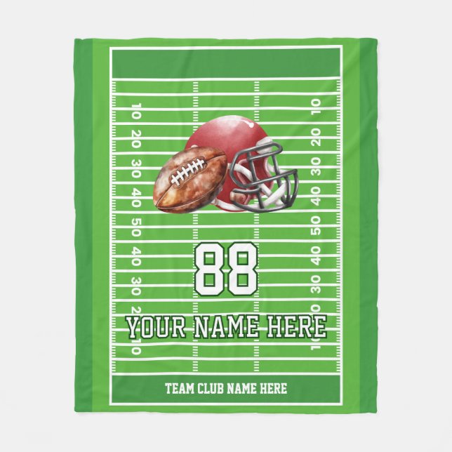 Personalized Football Team Player Fleece Blanket (Front)