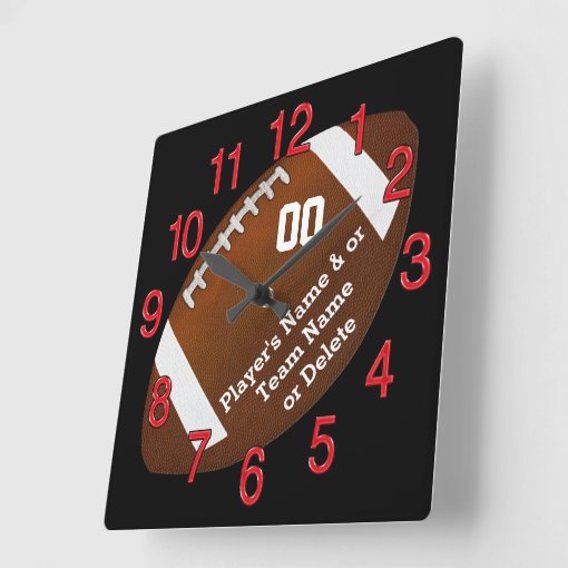 Personalized Football Wall Clock, Your TEXT, COLOR Square Wall Clock