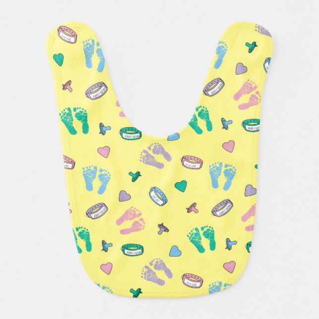 Personalized Footprints Binkies and ID Bands Baby Bib (Front)
